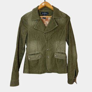 Y2K Earl Jean Olive Green Corduroy Blazer Jacket, Paisley Print Lining, Size S